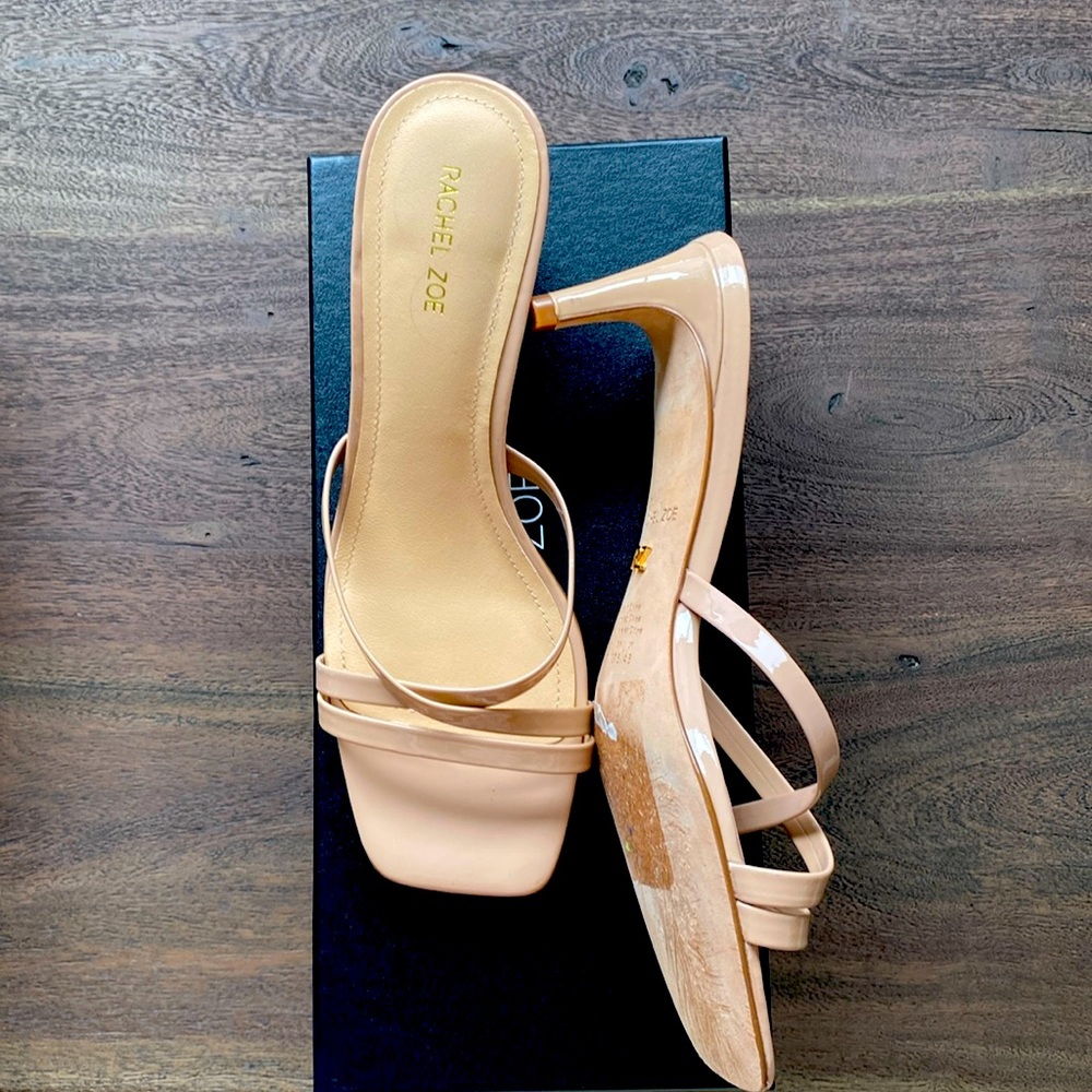 Rachel Zoe Nude Patent Leather Strappy Mules